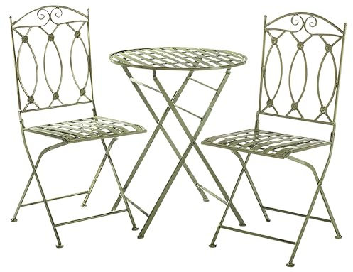 Kobolo Tischset Tischgruppe Set aus Metall - Tisch und Zwei Stühle - pastellgrün - Balkon Terrasse