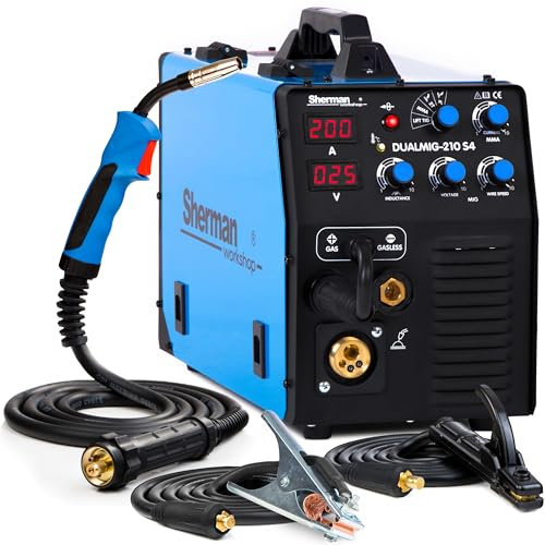 Sherman DUALMIG 210 S4 - Saldatrice a Filo Continuo con Gas e senza Gas 3 in 1 - MMA e TIG-LIFT - 200A saldatore IGBT con 2T/4T e Saldobrasatura - Torcia MIG/MAG MB15 (3m)
