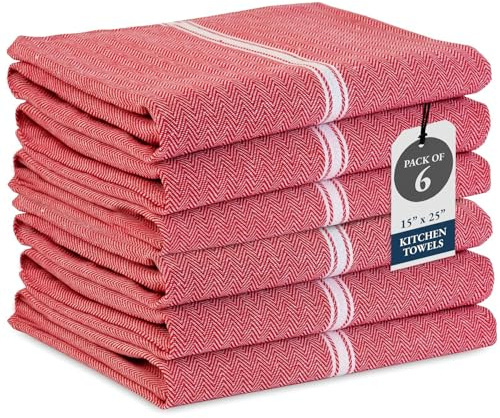 LANE LINEN Kitchen Towels Set - 100% Pure Cotton Dish Towels for Kitchen, Super Absorbent Kitchen Hand Towel, Tea Towels, Soft & Durable Dish Cloths, Pack of 6 – 14”x25”, Red