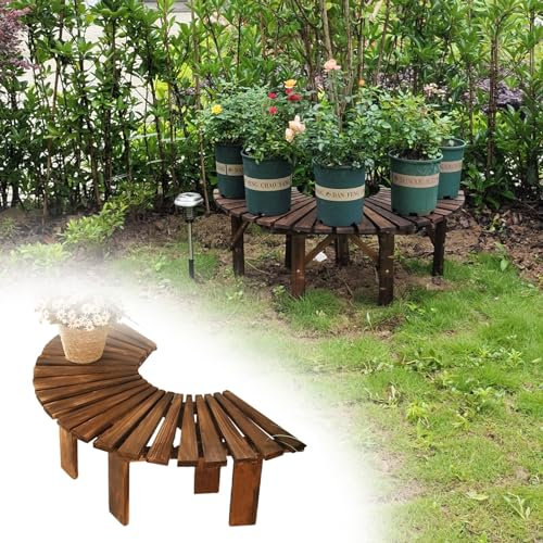 BBHW Baumbank Halbrunde Baumbank aus Massivholz, Pflanzenregal-Speicherbänke, Runder Gartenmöbel-Dekorationsstuhl für Hof/Park/Terrasse