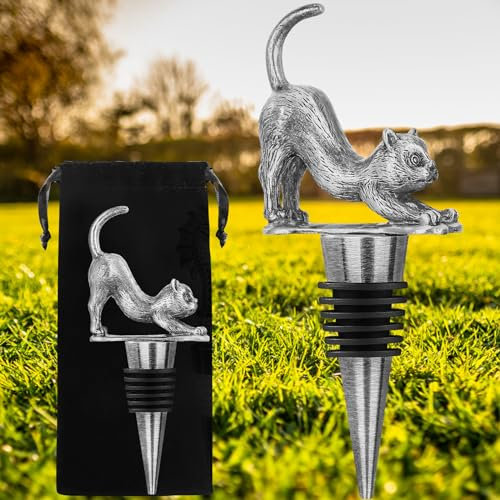 LULLEA Katze Weinflaschenverschluss, Katzen Deko Geschenke für Katzenliebhaber Frauen Männer, Lustige Wein Geschenk, Weinverschluss, Geburtstagsgeschenke, Weihnachtsgeschenke für Frauen Männer,Silber