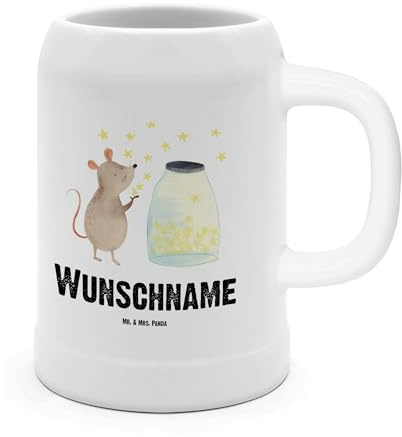 Mr. & Mrs. Panda Bierkrug Personalisiert Maus Sterne - Personalisierte Geschenke, Personalisierter, Tiere, Steinkrug, Geburt, mit Namen, Schwangerschaft, Wunsch, Geburtstag