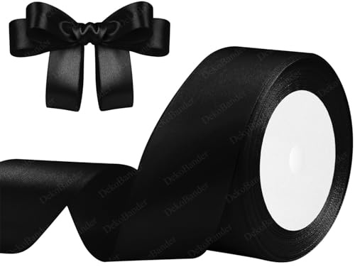 DekoBander Satinband Schwarz 40mm x 23m, Geschenk- & Bastelband | für Geschenkverpackungen, Basteln, DIY, Nähen, Brautparty-Dekoration, Christbaumschmuck