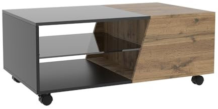 Vicco Couchtisch Yukon, Beistelltisch auf Rollen, Holz/Schwarz, 100 x 60 cm