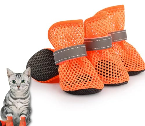 8 Stück Verstellbare Katzenschuhe und Hundeschuhe, Atmungsaktive Pfotenschuhe Klettverschluss, Hundeschuhe Pfotenschutz Outdoor Spaziergänge, Schnee und Streusalz, Perfekt für Katzen und Kleine Hunde