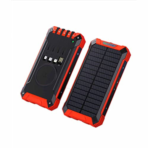Banque d’Alimentation Solaire 30000mAh, Chargeur Solaire Portable USB C à Charge Rapide avec 6 Sorties, Batterie Externe à Charge Rapide pour Smartphones tablettes à l’extérieur, Rouge, 3000