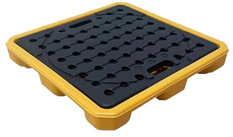 Auslaufschutzwanne zur Auffangung von Verschüttungen, Plattform zur Auffangung von Verschüttungen aus Ölfässern, auslaufsichere Auffangwanne mit Abflussöffnung (68 x 68 x 10 cm (26,77 x 26,7