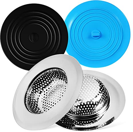 Filtre de Vidange avec Bouchons en Silicone, 4 Pièces, Acier Inoxydable