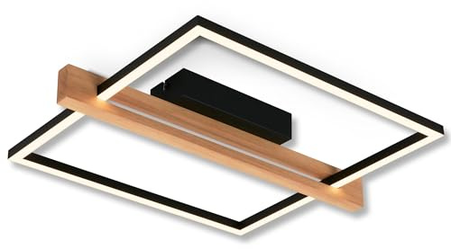 BRILONER - LED Deckenlampe mit Holzdekor, in Stufen dimmbar, warmweiße Lichtfarbe, LED Lampe, Deckenleuchte, Wohnzimmerlampe, Schlafzimmerlampe, Küchenlampe, 43x35x7,5 cm (LxBxH), Schwarz-Holz