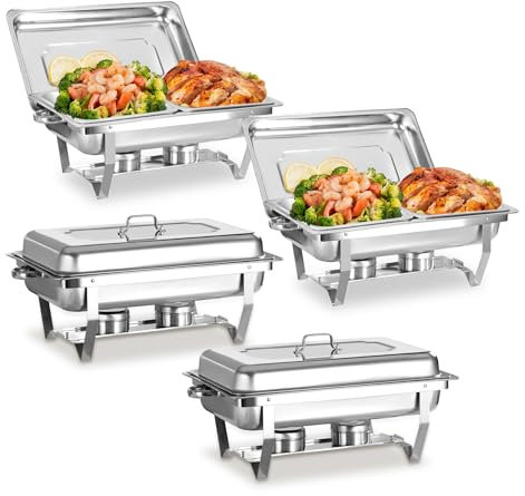 EVGTTI Chafing Dish 1/2 GN Edelstahl Buffet-Set Warmhaltebehälter Speisenwärmer Wärmebehälter Rechaud für Catering, Buffet und Party (4 Set)