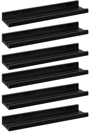 EUGAD Wandregal 6er Set, Schweberegal Schwarz, Regal für Bilderrahmen, Wandboard verschiedener Größen, Regal für Wohnzimmer Arbeitszimmer Badezimmer Küche, 40x5x12 cm