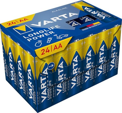 VARTA Pile AA, confezione da 24, Longlife Power, Alcaline, 1,5V, ideale per giocattoli, mouse wireless, torce elettriche, imballaggio riciclato al 90%, Made in Germany