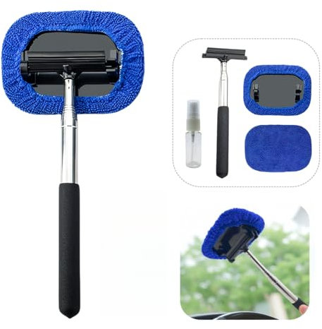 3 pcs Car Window Cleaner Kit,Dual-purpose Car Squeegee,Retractable Windshield Cleaner Tool，2 Reusable Pads and 1 Spray Bottle,304 Stainless Steel Windscreen Cleaner Tool for All Vehicles