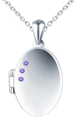 MICSAVI Collana Medaglione Ovale Portafoto in Argento 925 per Donne Ragazze, Catena e Ciondolo Ovale con 3 Zirconi, Collana di Foto Personalizzata Gioielli per Mamma Fidanzata