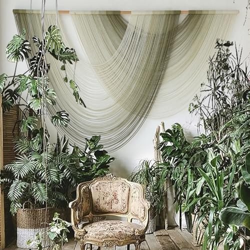 Flber Macrame Wall Hanging Boho Wall Decor Tapestry Dip Dyed Ombre Moss Green Handmade Wall Art Woven Cotton Rope Backdrop with for Bedroom Living Room, 57 W x 39 L