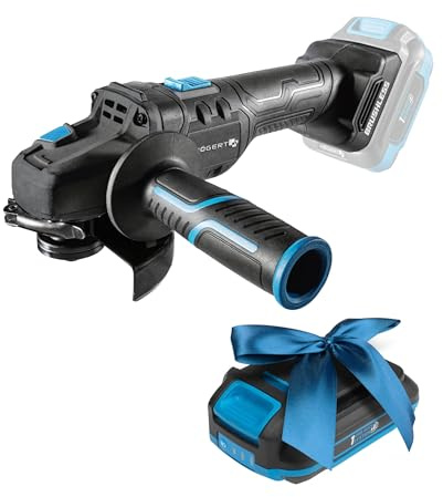 HÖGERT TECHNIK Akku-Winkelschleifer 125mm, 18V Bürstenloser Motor, 8000 U/Min, Werkzeuglose Schutzvorrichtungen, Zweistufiger Schalter, Metallgetriebe + PROMO 2,0 Ah