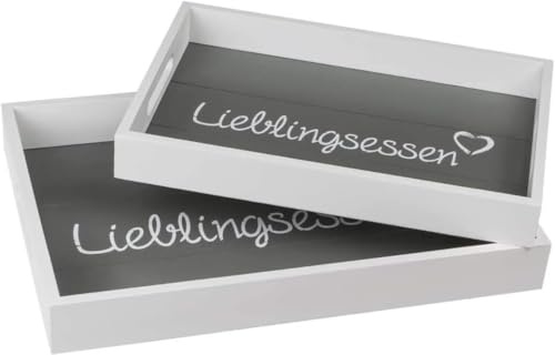 2er-Set Holztablett Deko Tablett Kerzentablett Holz Tablett Hoher Rand Dekotablett Holz Serviertablett Holztablett rechteckig Couchtisch Deko Tablett mit Tragegriff