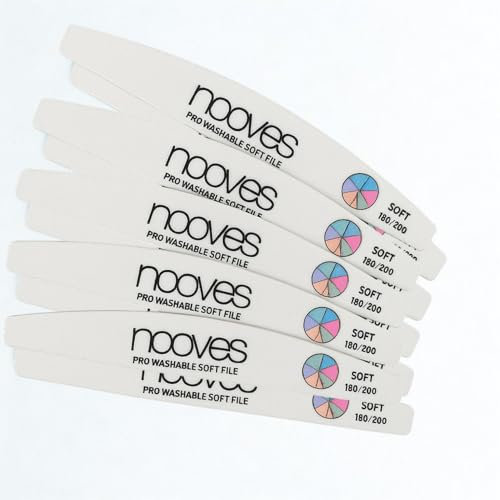 NOOVES 180/200 - Lima per unghie professionale, bianca, morbida, lavabile, riutilizzabile ed ergonomica, per manicure e pedicure su unghie naturali, in gel, acrilico o finte, 10 pezzi, grana 180/200