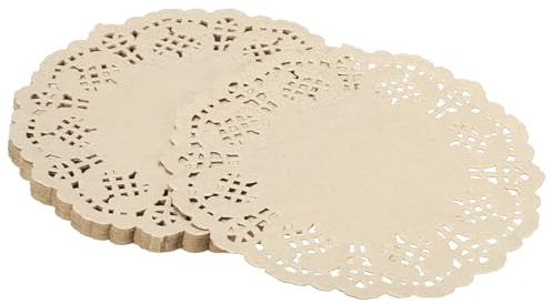 YELARXI Lot de 50 napperons en papier jetables ronds et modernes en vrac, 14 cm pour gâteaux, desserts, travaux manuels, vaisselle frite grillée (kraft)