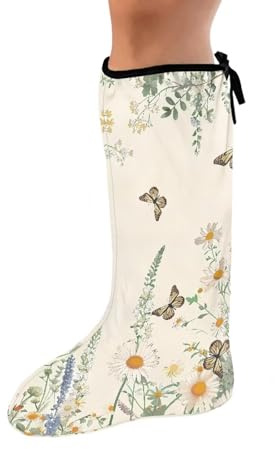 Luarisgur Leg Cast Cover Butterfly Daisy Leg Plaster Sleeve Cast Sock Cover for Foot Large Decorative Below The Knee Foot Casts Cover Casts Scratcher Sleeve for Women