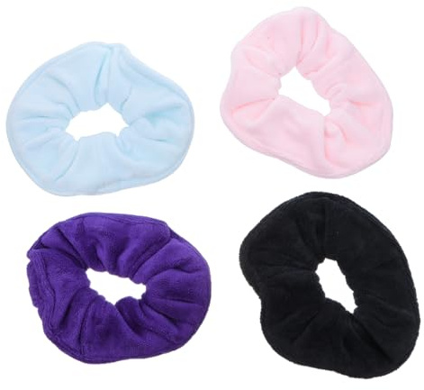 CLISPEED 4pcs Microfiber Hair Scrunchies Elastic Hair Ties Set for Women Girls Drying Soft Absorbent Bands in Purple Blue Pink Black