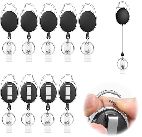 10 llaveros extensibles de 63 cm, cordón retráctil con clip de bolsillo, cinta de llave extensible, apta para llaves y funda de identificación