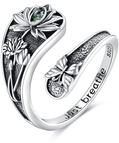 Lotus Spoon Ring Sterling Silver Vintage Adjustable Lotus Spoon Rings Thumb Ring Jewellery Gifts for Women