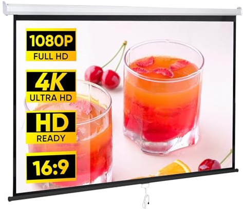Portátil Pantalla De Proyector Manual Enrollable 60 72 Pulgadas, Tela De Proyección Para Interior Exterior Cine Familiar Oficina Casa, Colgante De Pared/techo, Con Bloqueo Automático(72inch 16:9)