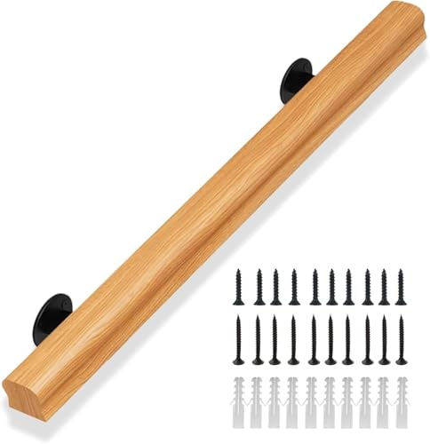 Barre d'appui en bois pour escaliers de 30 à 600 cm, balustrade antidérapante avec supports, barre de support robuste pour personnes âgées et enfants, kit de barre d'appui pour la maison et l'hôpital
