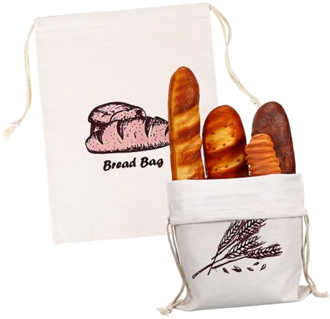 POPETPOP Paquet à Pain en Lin à Cordon de Serrage, Lot de 2, Paquet Réutilisables pour Aliments Charme Rustique, Stockage Polyvalent et Pratique Cuisine et Activités Extérieures