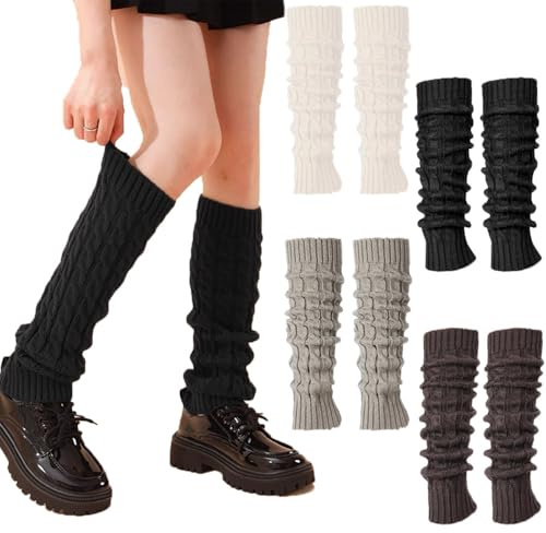 Uoimky Calentadores para mujer, 4 pares de calentadores de piernas para mujer, invierno, de punto, calentadores de piernas cálidos, calentadores de piernas para ballet, danza, yoga, uso diario