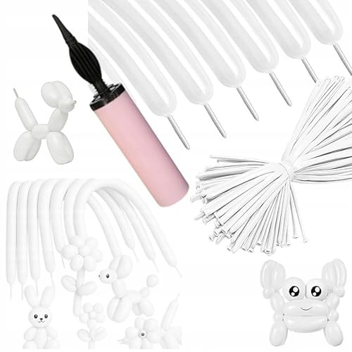 Brokatove Palloncini Tubi Modellazione Bianco 100 Pezzi con Pompa Decorazione Festa