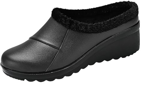 cfpqv Pantofole da donna in peluche chiuse, foderate, invernali, pantofole calde, pantofole in pelle, scarpe da passeggio, scarpe da giardino, per interni ed esterni, Nero , 38 EU