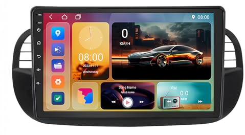 Android 15 Car Stereo,for Fiat 500 2007-2014 9'' IPS Touch Screen Car Radio with Wireless Carplay/Android Auto,GPS, WiFi, Bluetooth，Support OBD2/DVR/DSP(A,A1 1G+32G)