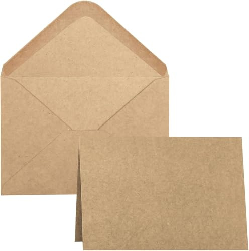 Leucasa 55er Set Blanko Karten mit Umschlag,C6 Briefumschläge mit A6 Postkarten Kraftpapier für Grüßkarten, Hochzeitskarten und Dankeskarten Braun