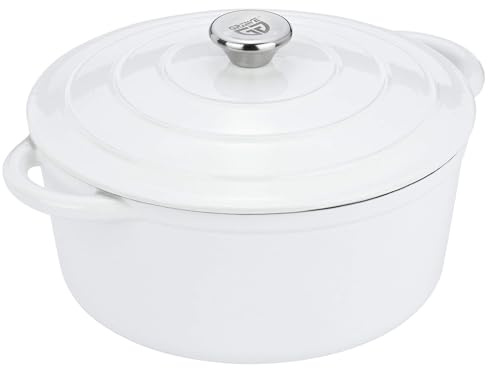 GRÄWE Gusseisentopf, Weiß, Ø 26 cm, 4,5 L, 11,5 cm hoch, Schmortopf, Bräter, mit Deckel, Bratentopf, Brottopf, Brotbacktopf, Kochtopf, Emaille-Topf