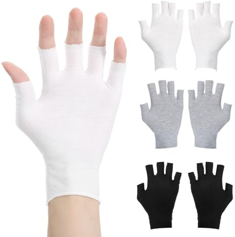 3 par fingerlösa handskar, mjuka bomullshandskar vita, UV-handskar för naglar, tyghandskar för eksem, sömn, över natten, lotion och spa-behandling (svart, vitt och grått)
