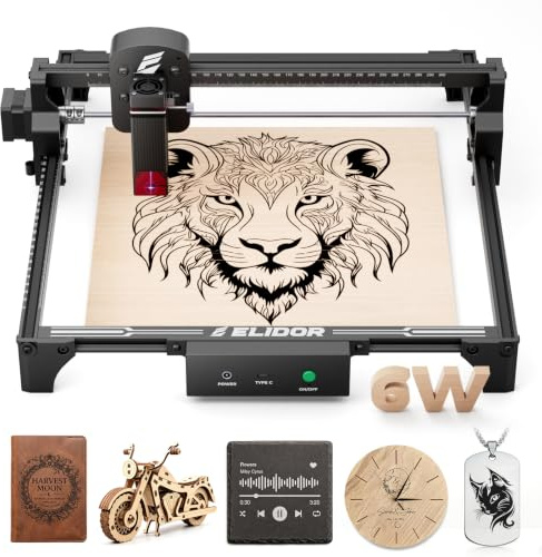 ELIDOR Z6 - Macchina per incisione laser, 6 W, 0,01 mm, ad alta precisione, area di lavoro 300 x 300 mm, taglierina laser per legno, pelle, plastica, ideale per principianti e regali personalizzati