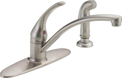 Delta Foundations Brushed Nickel Kitchen Faucet with Side Sprayer, Contemporary 4 Hole Kitchen Sink Faucet, Single Handle, Stainless B4410LF-SS