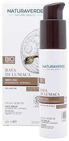 Naturaverde | BIO - Siero Viso Rigenerante Intensivo, Siero Viso, Siero alla Bava di Lumaca, Siero con Acido Ialuronico e Aloe Vera Gel BIO, Siero BIO, Certificata ICEA, 60ml