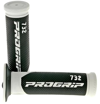 Lenkergriffe/Griffgummi PROGRIP 732 Road - schwarz/weiß [Ø 22mm] | Mit stabiler Innenhülse zur Verrutsch-Reduzierung; 22/24 mm, kompatibel mit Rollern, Mopeds und Motorrädern mit Drehgas