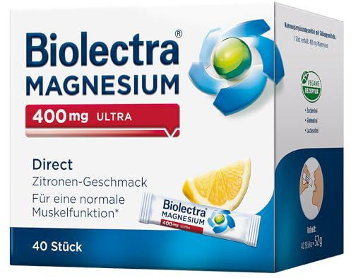 Biolectra Magnesium 400 mg Direct Sticks Zitrone, 40 Stück: Für eine normale Muskelfunktion bei erhöhtem Bedarf, Magnesium Direkt-Sticks, hochdosiert