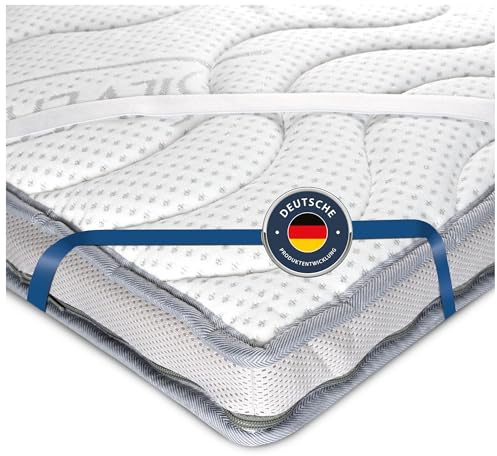 BMM Latex Topper Komfort 200x200 8 cm SilverCare Oeko-TEX® | RG50 KSCell® Latex mit SilverCare-Bezug und Klimaband für anschmiegsamen Schlafkomfort.