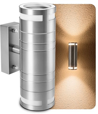 SSC-LUXon Edelstahl Außenleuchten Wand Up Down - wetterfeste Hauswand Beleuchtung Aussen IP44 Fassung für 2x GU10