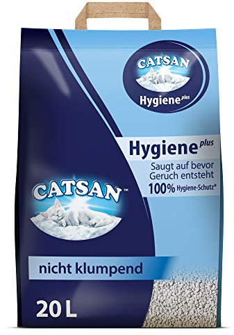 Catsan Katzenstreu Hygiene plus / Nicht klumpendes Hygienestreu / natürliche, weiße Körnchen mit Extra-Mineralschutz / 1 x 20 l