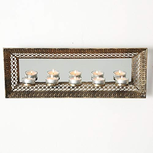 Home Collection Metall Leuchter Wandkerzenleuchter mit Spiegel antikgold L49cm