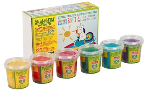 ökoNORM (Oekonorm) Nawaro Soft Modellierknete Spielknete 6 Farben Set Einhorn (Rot, Orange, Gelb, Grün, Cyan, Violett), Variiert, One Size