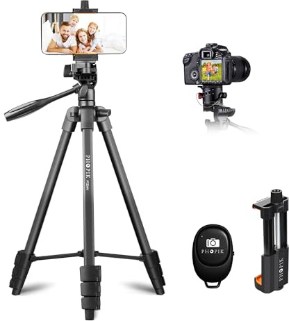 55 Phone Tripod, PHOPIK Aluminum Extendable Tripod Stand with Shutter, Carrying Bag, Compatible with iPhone/Android/Sport Camera&Insta 360 x5 Perfect for Video Recording/Selfies/Live Stream/Vlogging