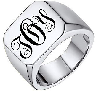 PROSTEEL Punk Stil Band Ring Edelstahl Herren personalisiert Initialen Monogramm Ring Siegelring Größe 67 Simpel Biker Ring Hip Hop Schmuck für Jungen Männer Weihnachten