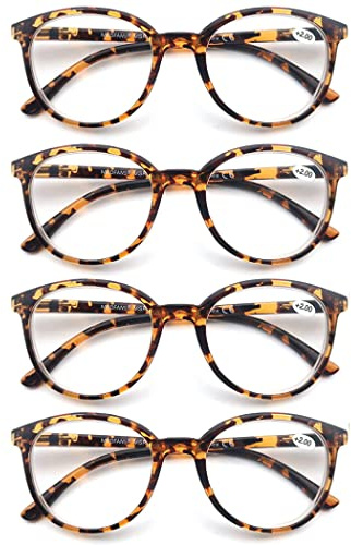 MODFANS (4 Pack Lesebrille Rund Herren Damen,Gute Brillen,Hochwertig,Mode,Komfortabel,Super Lesehilfe,fur Frauen